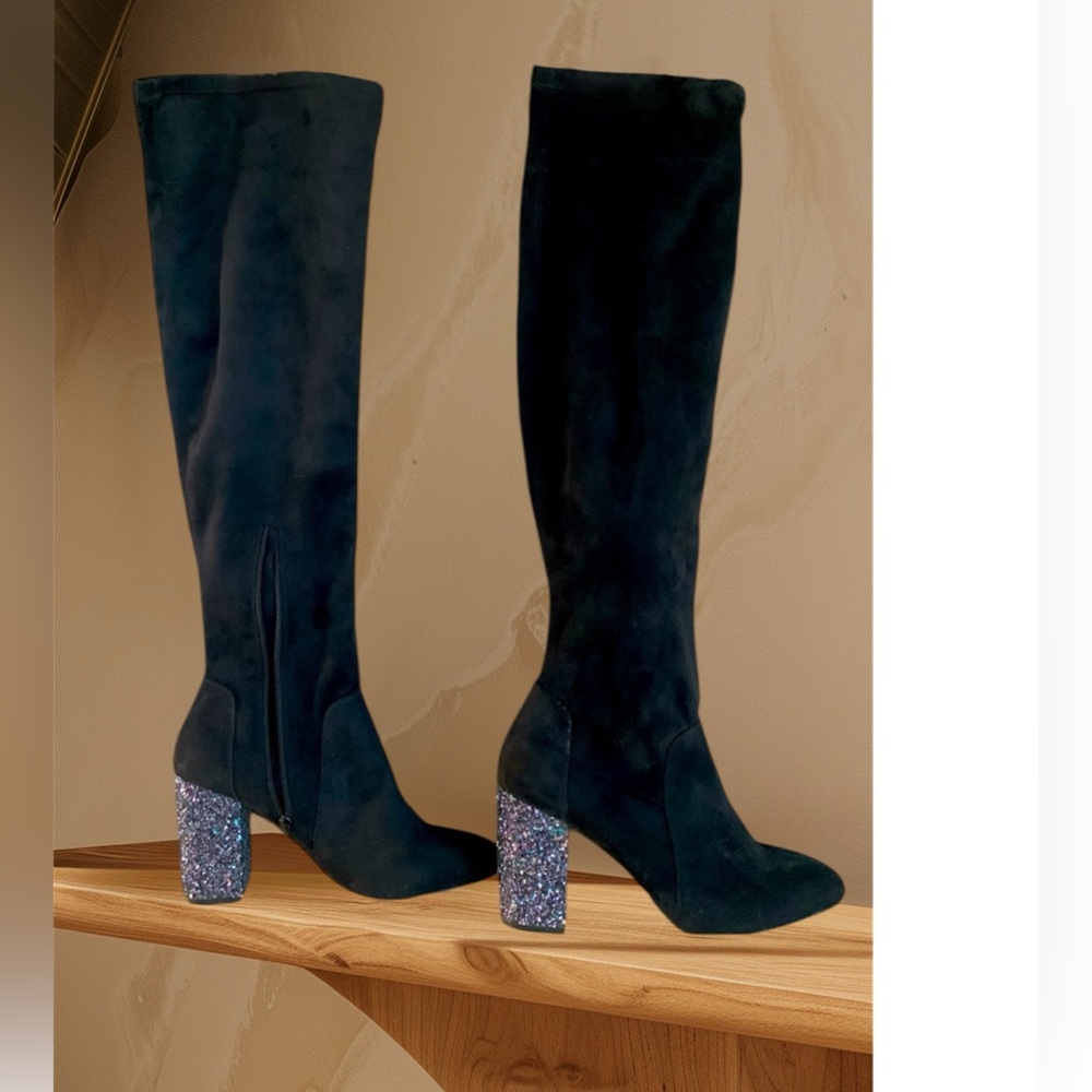 Mix No. 6 Black Heeled Boots with Glitter Heel